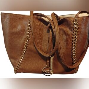 BCBG Brown and Gold Tote Bag with Braided Details